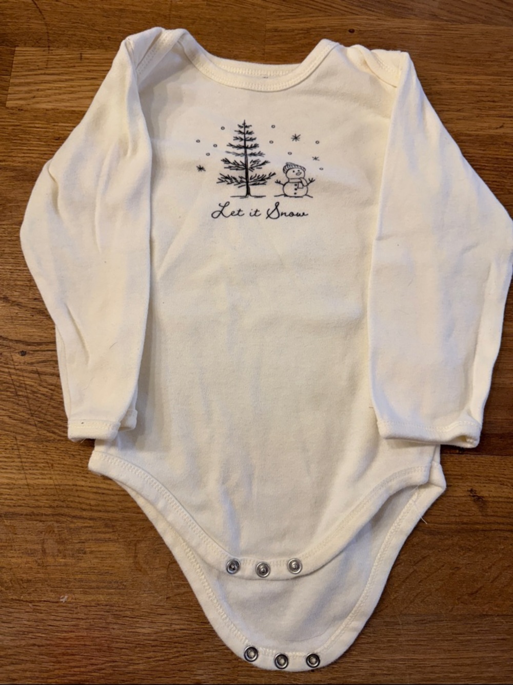 Cream Long-Sleeve Baby One-Piece with Let It Snow Print 100% Organic Cotton